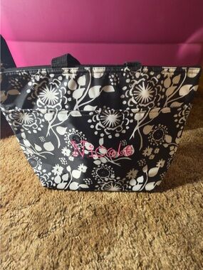 thirty-one Black Floral Lunch Bag with Pink Name Embroidery 🌺